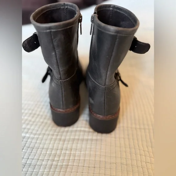 Lucky Brand Black Leather Boots Zip Side with Buckles Size 12 - Picture 2 of 8